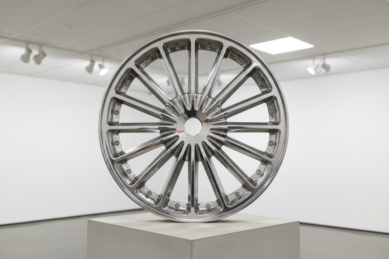 chrome wheel sculpture