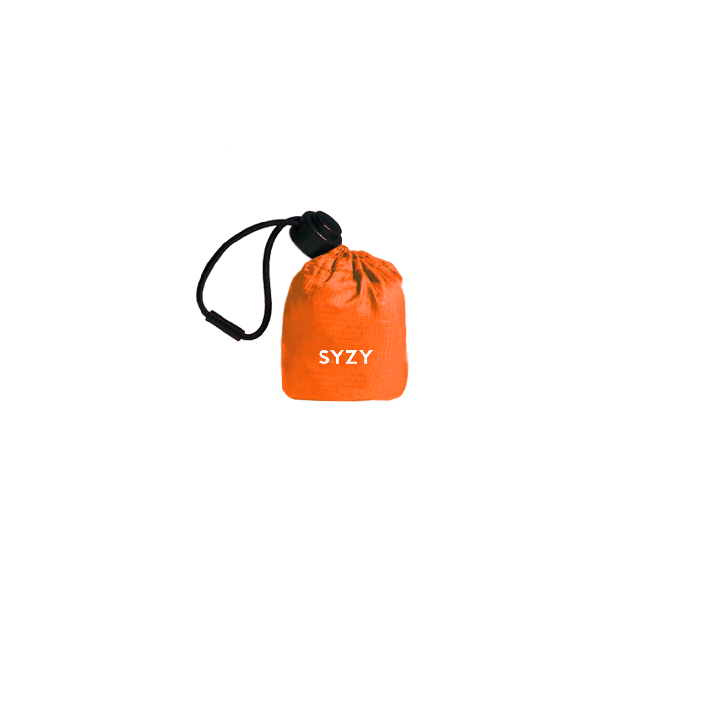 Torii Orange Tetra Tote Bag is stored inside a compact orange pouch with a drawstring against a transparent background.