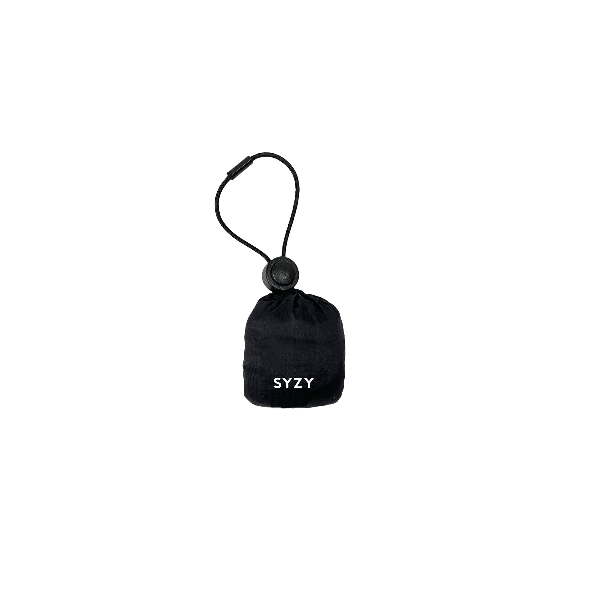 SYZY Black Tetra Tote Bag pouch on a white background.